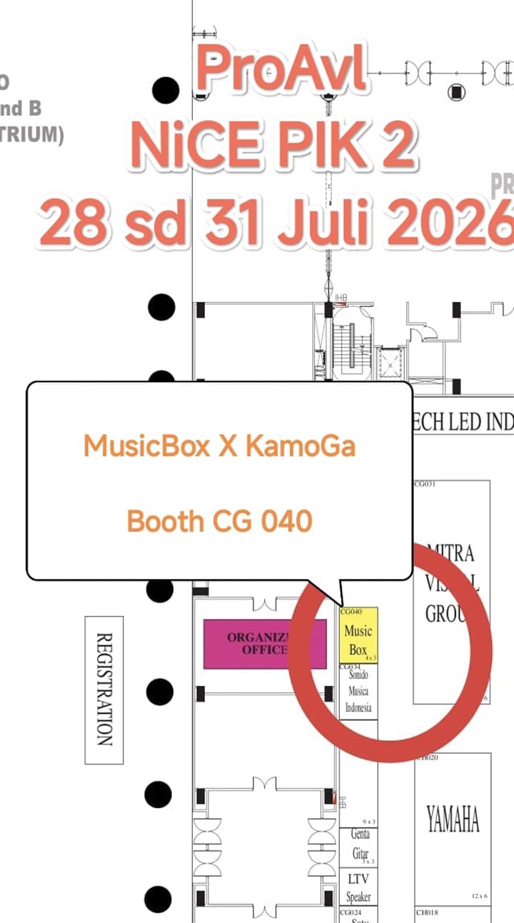 Booth CG 040 floor plan — MusicBox × KamoGa at Pro Audio Visual Expo 2026, NICE PIK 2