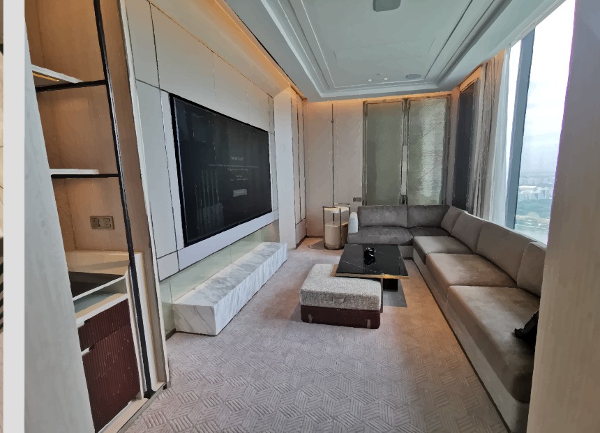 Paiza lounge with wide screen and marble finishes